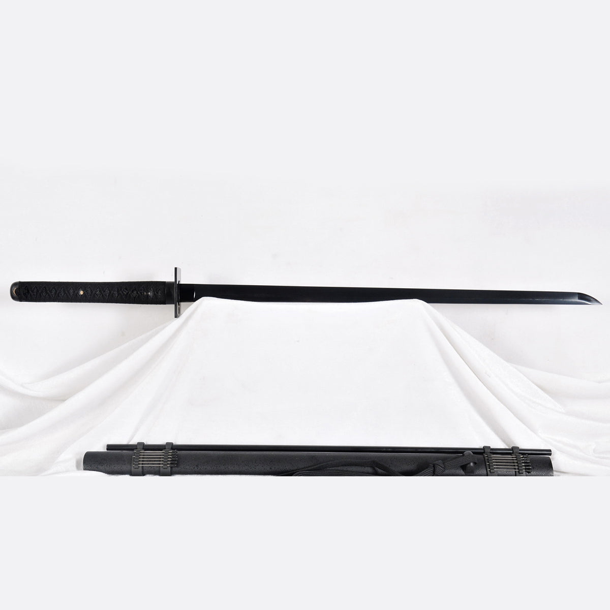 Hand Forged Japanese Ninja Sword Folded Steel Black Blade Iron Square Tsuba  Blowing Needles