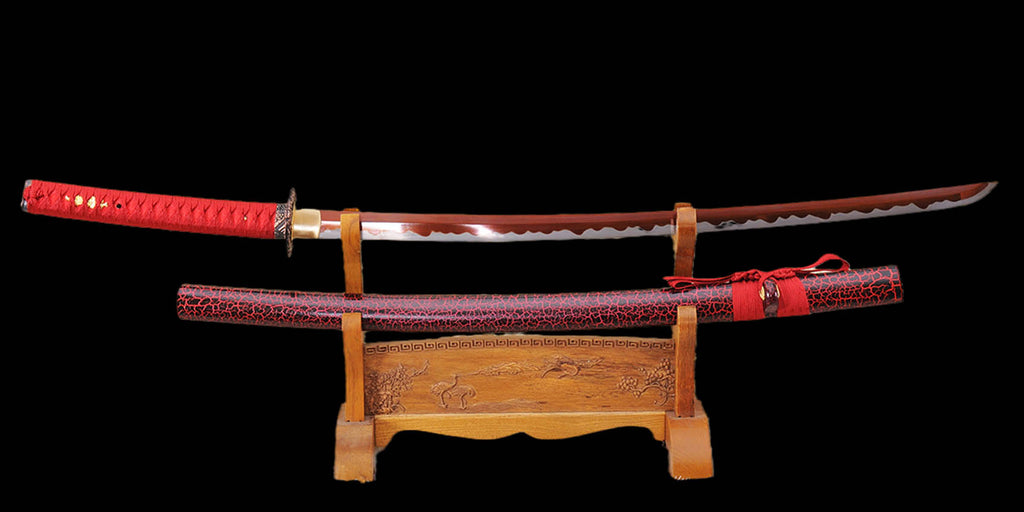 1095 Carbon Steel: Hand Forged Samurai Katana with Red Blade