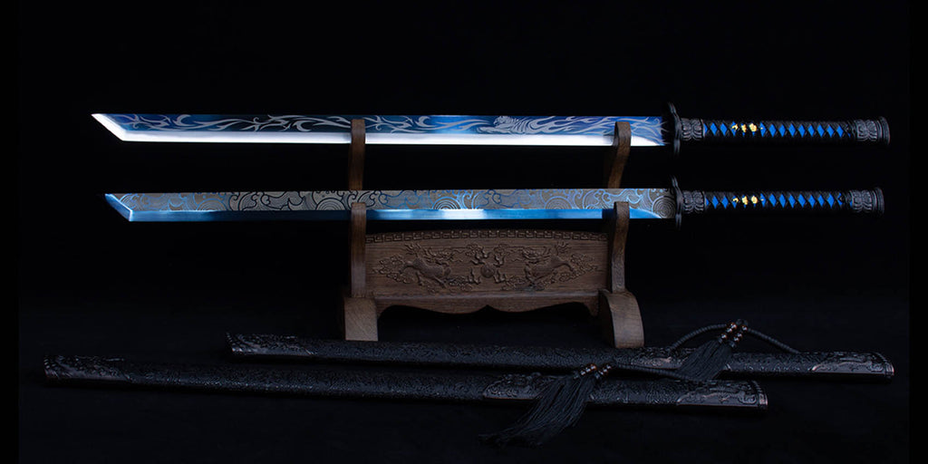 Black Friday Deals: Chinese Tang Dao - Blue Nature & Wolf Head Carved