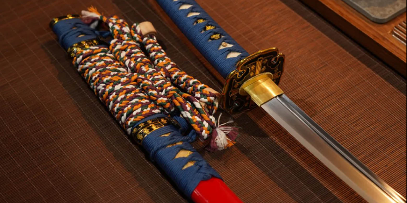 Displaying and Showcasing Gold Katana Tusba Swords