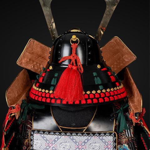 Handmade Oda Clan Red & Black Samurai Armor, Life-Size Yoroi with Helmet