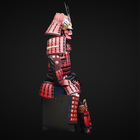 Handmade Life-Size Yoroi，Red Arima Clan Samurai Armor Set with Kuro Kuwagata Helmet