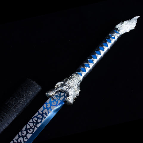 Handmade Chinese Tang Dao Sword - Manganese Steel with Wolf Head Carved-QQ03856-COOLKATANA