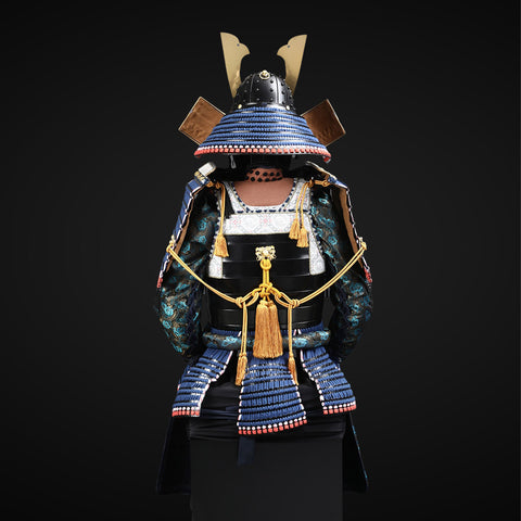 Handmade Life Size Yoroi Oda Clan Black,Blue Samurai Armor with Kuro Kuwagata Helmet