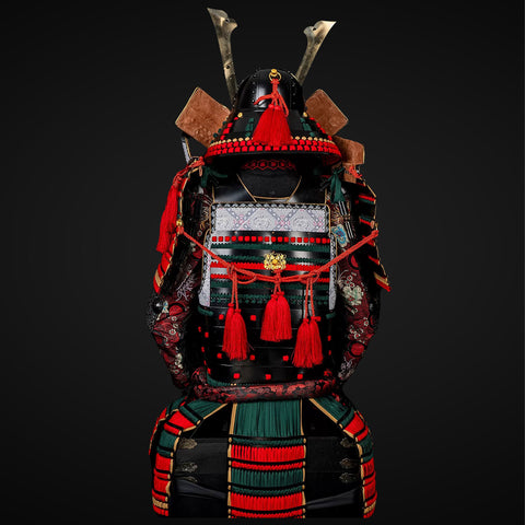 Handmade Oda Clan Red & Black Samurai Armor, Life-Size Yoroi with Helmet