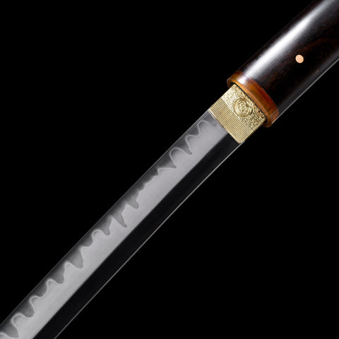 Ebony Wood Saya Katana Laido with T10 Forged Blade, Copper Guard, and Yellow Cow Horn Inlays