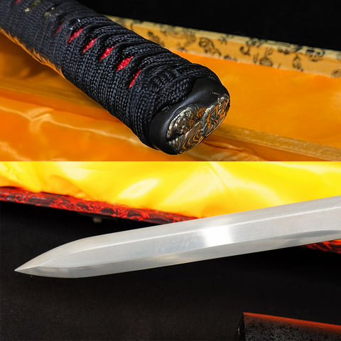 Hand Forged Japanese Ninja Chokuto Straight Blade Ninjato Honsanmai 1095 Steel+Folded Steel Copper Tsuba-COOLKATANA-SL-333-U