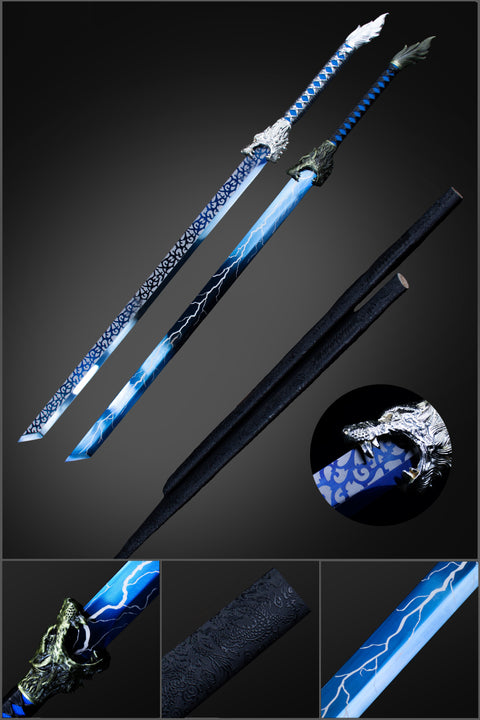 Handmade Chinese Tang Dao Sword - Manganese Steel with Wolf Head Carved-QQ03856-COOLKATANA