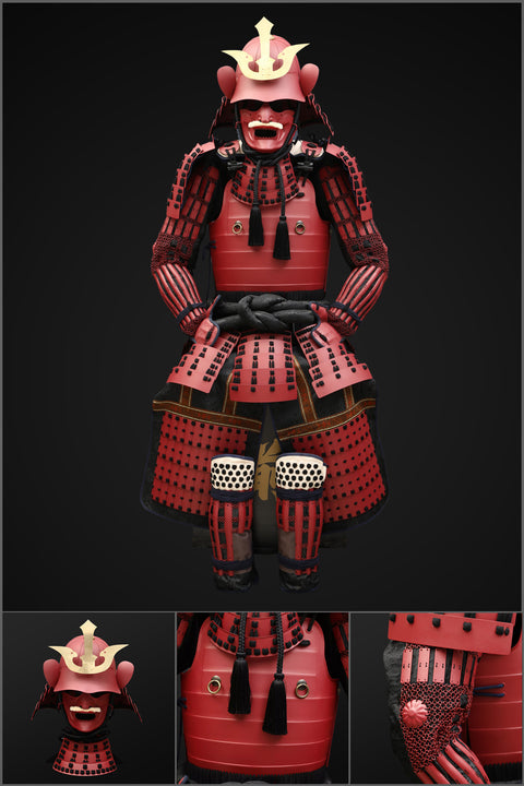 Handmade Life-Size Red Iyozane Japanese Samurai Armor Yoroi