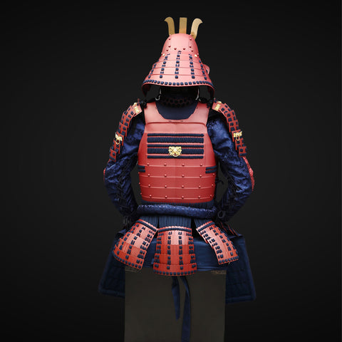 Handmade Tokugawa Clan Black & Blue Samurai Armor with Kuro Kuwagata Helmet,Full Size Japanese Yoroi