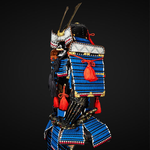 Handmade Life-Size Oda Clan Samurai Armor – Kachi Blue & Black Yoroi