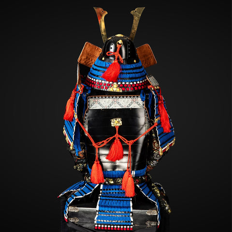 Handmade Life-Size Oda Clan Samurai Armor – Kachi Blue & Black Yoroi