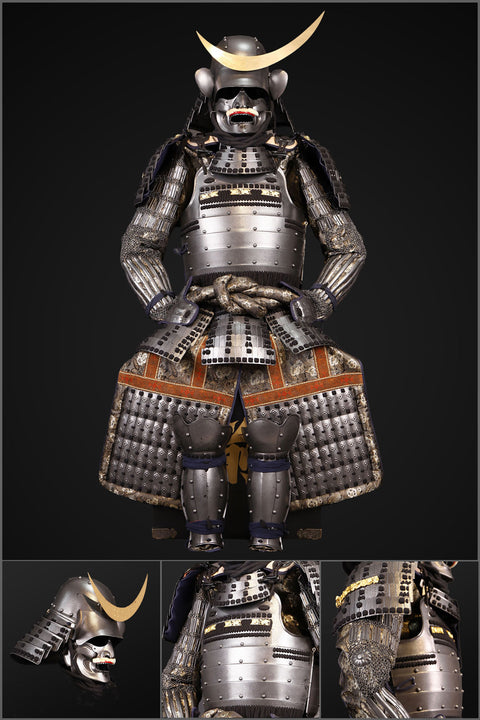 Handmade Life-Size Yoroi Masamune Date Samurai Armor with Crescent Helmet