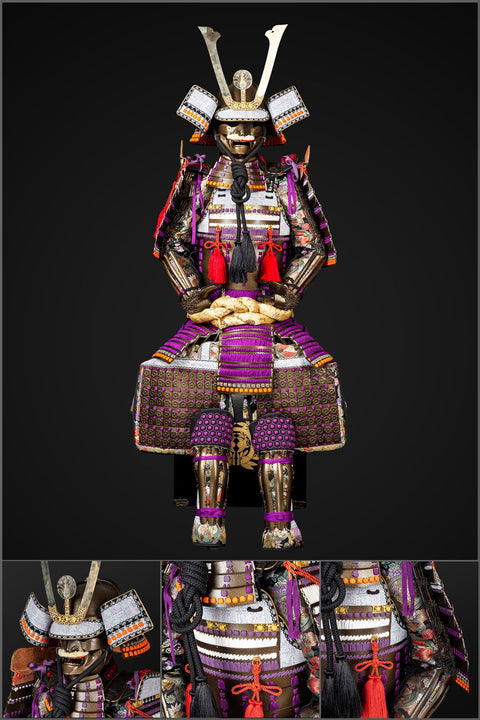 Handmade Life-Size Yoroi,Oda Clan Kachi Brown & Purple Samurai Armor