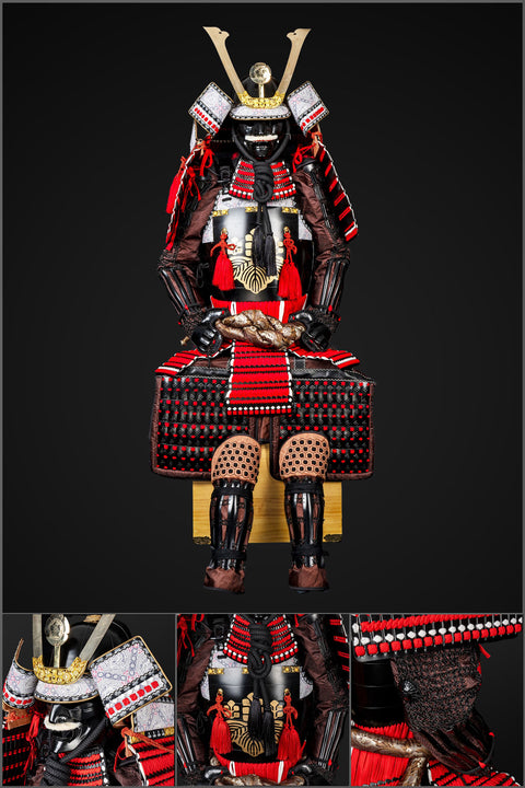 Handmade Life-Size Yoroi ,Oda Clan Kachi Brown & Red Samurai Armor