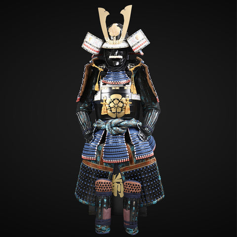 Handmade Life Size Yoroi Oda Clan Black,Blue Samurai Armor with Kuro Kuwagata Helmet