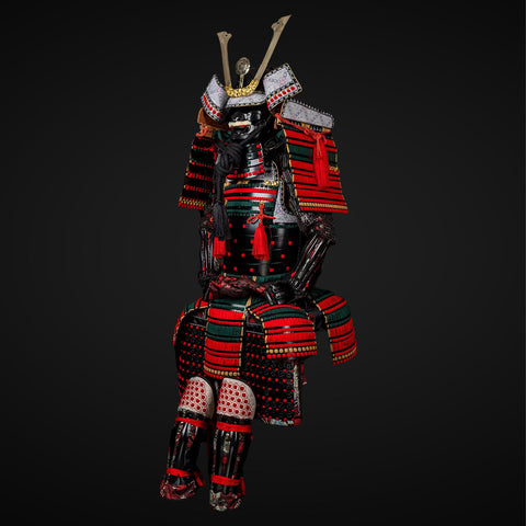 Handmade Oda Clan Red & Black Samurai Armor, Life-Size Yoroi with Helmet