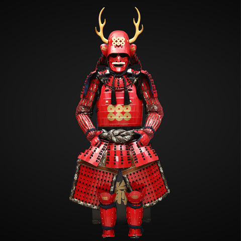 Handmade Life-Size Yoroi,Red Yukimura Sanada Samurai Armor with Deer Antlers