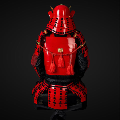 Handmade Red Masamune Date Japanese Samurai Armor，Life-Size Yoroi  with Crescent Suji Helmet