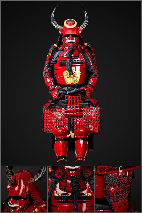 Handmade Red Sanada Nobuyuki Clan Samurai Armor, Life-Size Yoroi