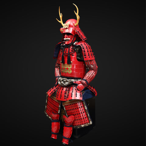 Handmade Life-Size Yoroi,Red Yukimura Sanada Samurai Armor with Deer Antlers