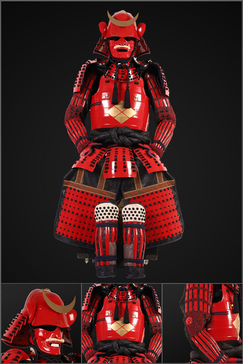 Handmade Takeda Clan Life-Size Yoroi,Japanese Samurai Armor with Red Suji Kabuto Helmet