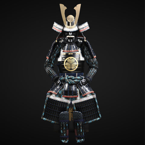 Handmade Tokugawa Clan Black,Blue Samurai Armor with Kuro Kuwagata Kabuto Helmet Life Size Japanese Yoroi