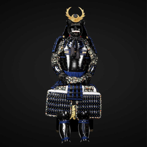 Handmade Life-Size Tokugawa Clan Samurai Armor – Black & Blue Yoroi