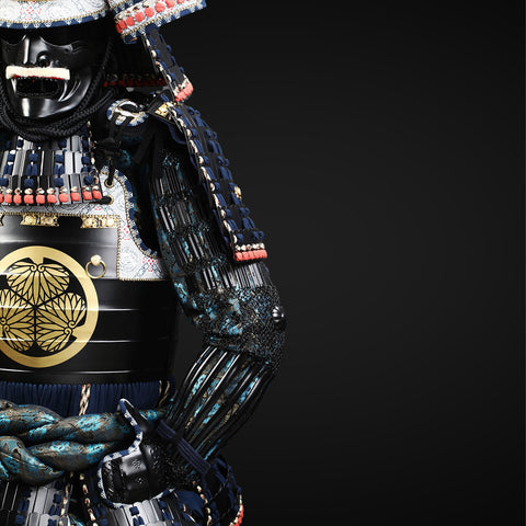 Handmade Tokugawa Clan Black,Blue Samurai Armor with Kuro Kuwagata Kabuto Helmet Life Size Japanese Yoroi