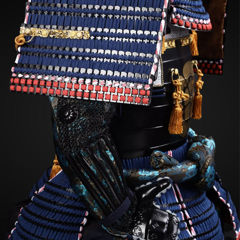 Handmade Life Size Yoroi Oda Clan Black,Blue Samurai Armor with Kuro Kuwagata Helmet