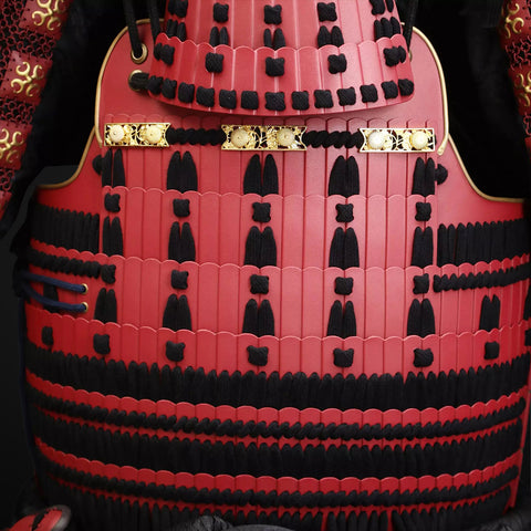 Handmade Life-Size Yoroi，Red Arima Clan Samurai Armor Set with Kuro Kuwagata Helmet