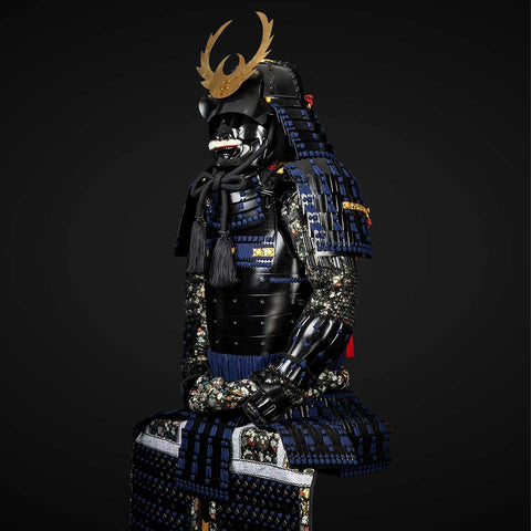 Handmade Life-Size Tokugawa Clan Samurai Armor – Black & Blue Yoroi