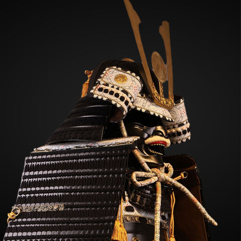 Handmade Life Size Yoroi,Tokugawa Clan Black and White Samurai Armor with Helmet