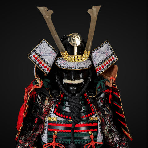 Handmade Oda Clan Red & Black Samurai Armor, Life-Size Yoroi with Helmet