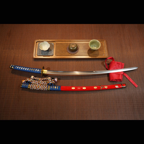 Hand Forged Japanese Tachi Samurai Sword Folded Steel Clay Tempered Gold/Silver Plated Copper Tsuba-COOLKATANA