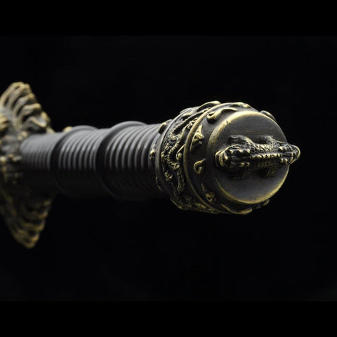 Handmade Chinese Sword Fire Dragon Sword Folded steel Blade Finely Polished by Hand Ebony Scabbard-COOLKATANA