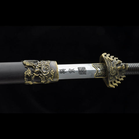 Handmade Chinese Sword Fire Dragon Sword Folded steel Blade Finely Polished by Hand Ebony Scabbard-COOLKATANA