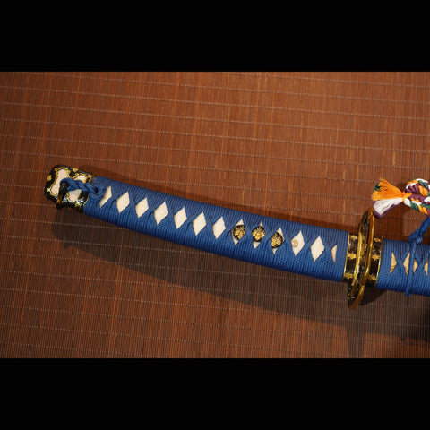 Hand Forged Japanese Tachi Samurai Sword Folded Steel Clay Tempered Gold/Silver Plated Copper Tsuba-COOLKATANA