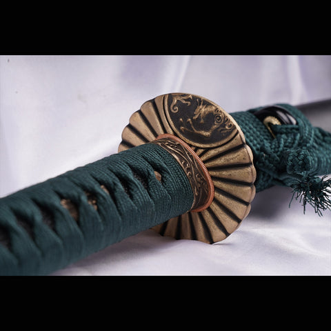 Hand Forged Japanese Samurai Katana Sword Manganese Steel Blade Clay Tempered Brass Tsuba-COOLKATANA-ZS-0062-U