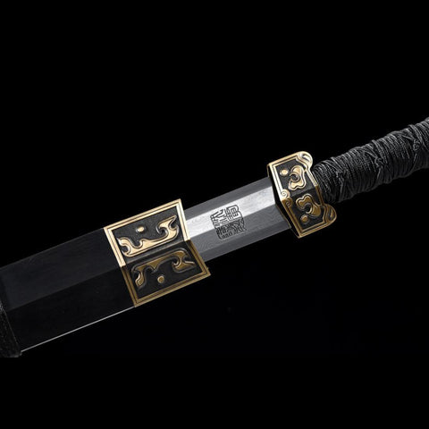 Handmade Chinese Sword Moire Han Jian Folded steel Eight-sided Blade Ebony Scabbard-COOLKATANA-SL-6060-U