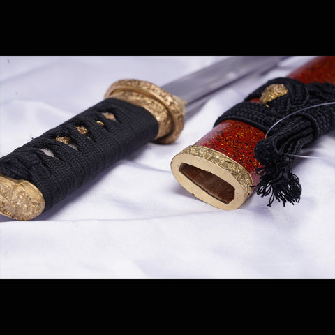 Hand Forged Japanese Tanto Sword Short Sword T10 Steel Clay Tempered Copper Tsuba-COOLKATANA