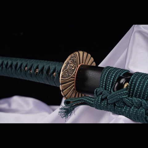 Hand Forged Japanese Samurai Katana Sword Manganese Steel Blade Clay Tempered Brass Tsuba-COOLKATANA