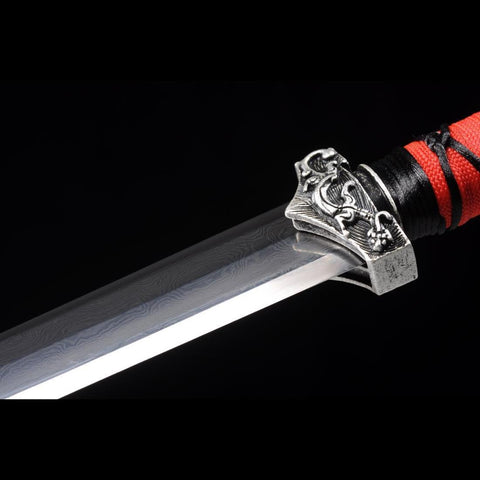 Handmade Chinese Sword Little Red Dragon Han Jian Short Sword Folded Steel Eight-sided Blade-COOLKATANA-SL-7108-U