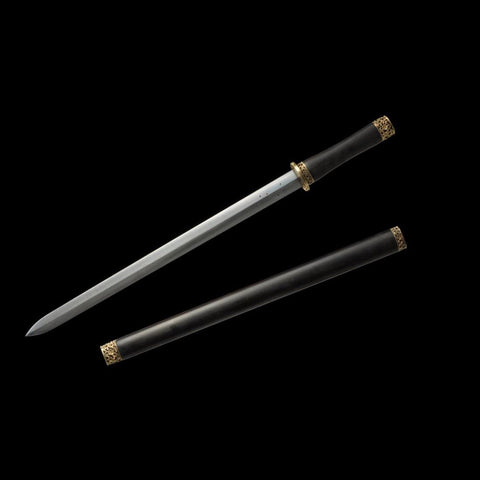 Handmade Chinese Sword Traditional Feng Shui Jian Folded Steel Blade Ebony Scabbard-COOLKATANA-SL-3091-U