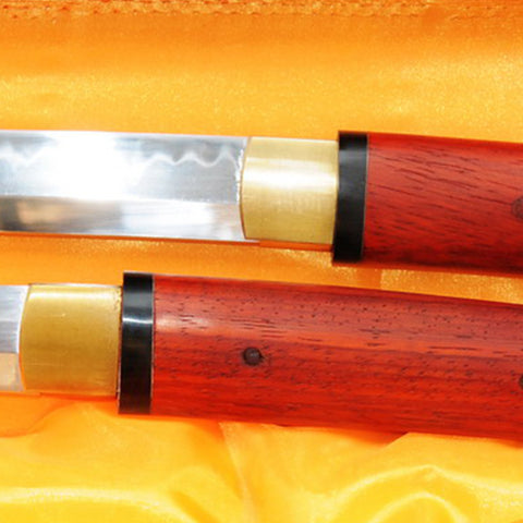 Hand Forged Japanese Daisho Katana+Wakizashi Sword Set 1095 High Carbon Steel Redwood Shirasaya-COOLKATANA