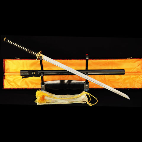 Hand Forged Japanese Ninjato Chokuto Straight Blade Sword Folded Steel Square Brass Tsuba-COOLKATANA