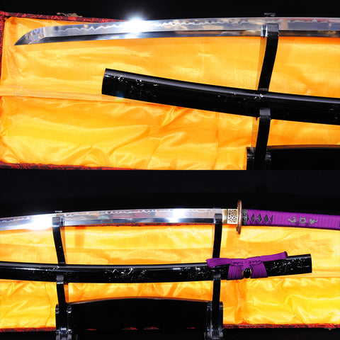 Hand Forged Japanese Samurai Katana Sword 1095 Carbon Steel Clay Tempered Blade Copper Musashi Tsuba-COOLKATANA