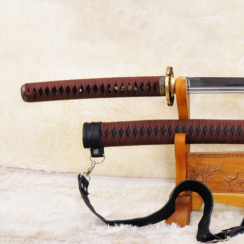 Hand Forged Japanese Samurai Katana Sword 1095 Carbon Steel Unokubi-Zukuri Blade Leather Saya With Strap-COOLKATANA