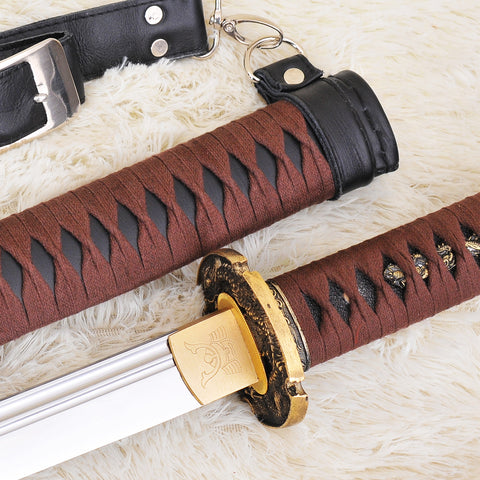 Hand Forged Japanese Samurai Katana Sword 1095 Carbon Steel Unokubi-Zukuri Blade Leather Saya With Strap-COOLKATANA