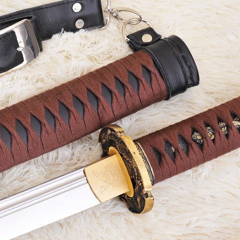 Hand Forged Japanese Samurai Katana Sword 1095 Carbon Steel Unokubi-Zukuri Blade Leather Saya With Strap-COOLKATANA-SL-898-U